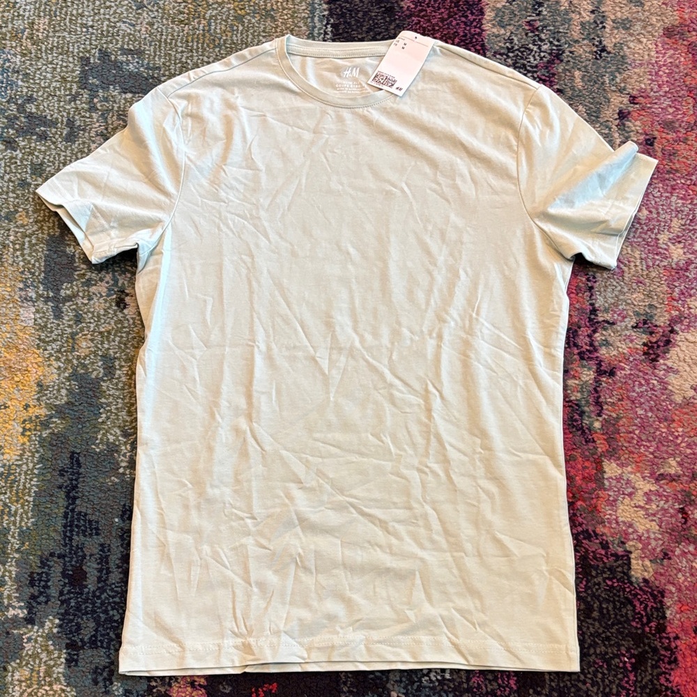 H&M Men's Soft Sage Green Slim Fit Short Sleeve Tee
